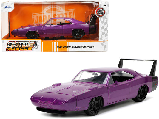 1969 Dodge Charger Daytona Purple Metallic with Black Tail Stripe "Bigtime Muscle" Series 1/24 Diecast Model Car by Jada