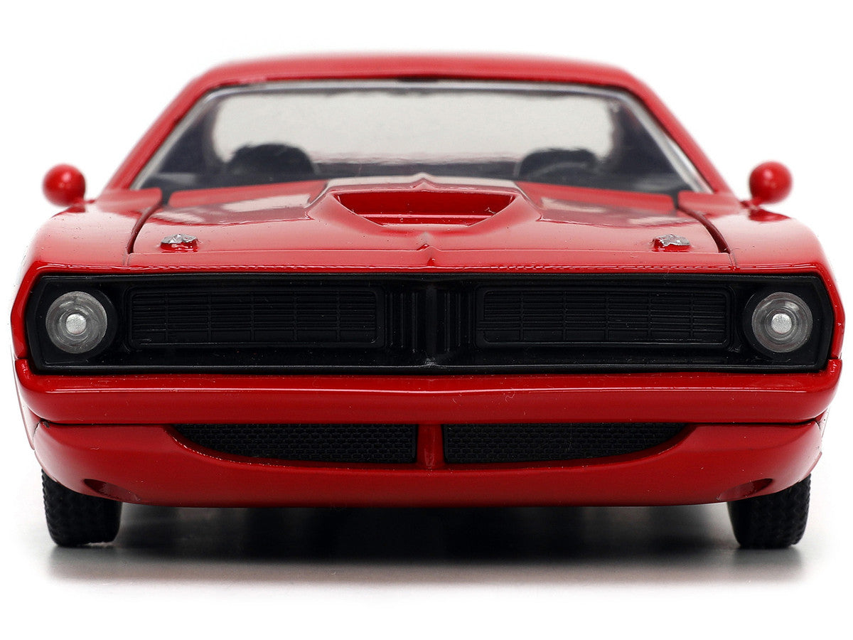 1973 Plymouth Barracuda Red with Black Stripes "Bigtime Muscle" Series 1/24 Diecast Model Car by Jada
