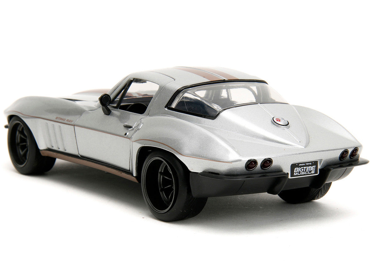 1966 Chevrolet Corvette Silver Metallic with Bronze Stripes "Bigtime Muscle" Series 1/24 Diecast Model Car by Jada