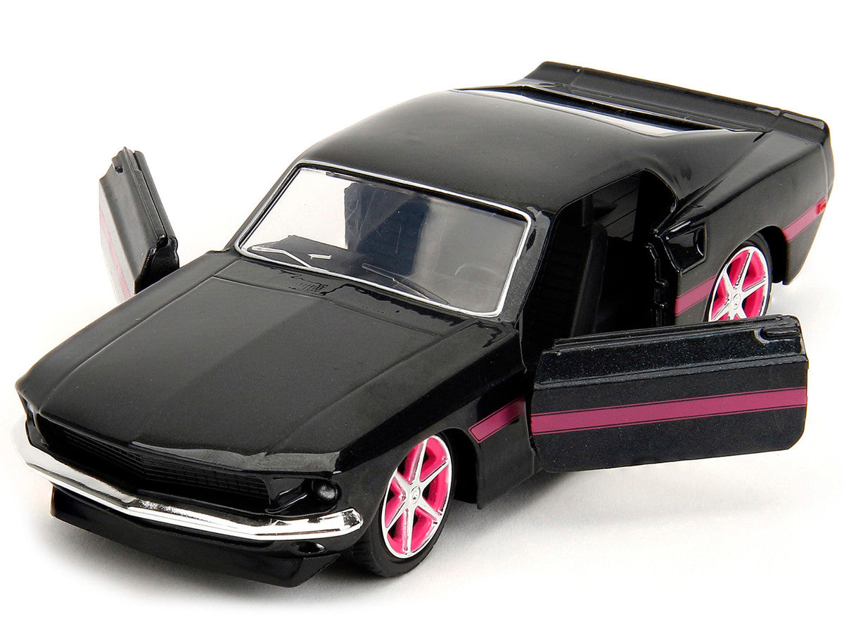 1969 Ford Mustang Black Metallic with Pink Stripes and Wheels "Pink Slips" Series 1/32 Diecast Model Car by Jada