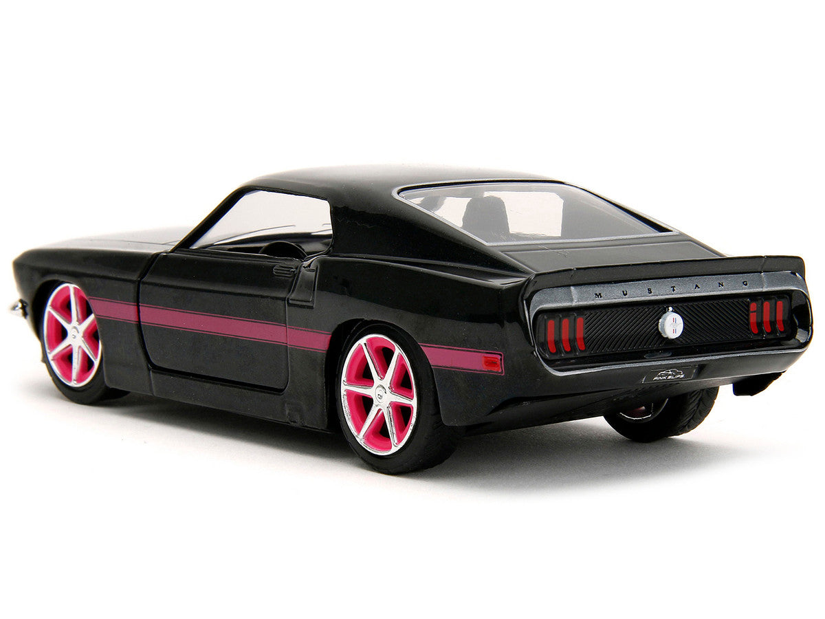 1969 Ford Mustang Black Metallic with Pink Stripes and Wheels "Pink Slips" Series 1/32 Diecast Model Car by Jada