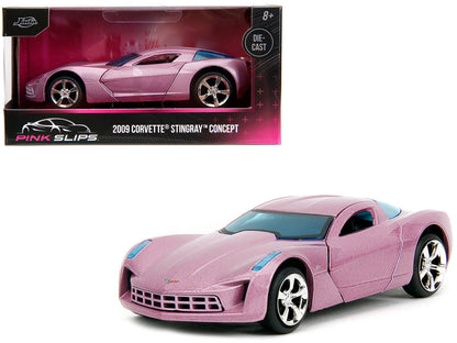 Jada 2009 Corvette Stingray Concept Pink Slips 1/32 diecast car with pink metallic finish and blue windows
