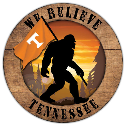 Tennessee Volunteers We Believe Bigfoot 12" Round Wooden Sign by Fan Creations