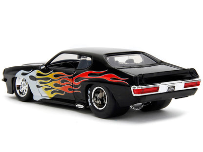 1971 Pontiac GTO Black with Flame Graphics "Bigtime Muscle" Series 1/24 Diecast Model Car by Jada