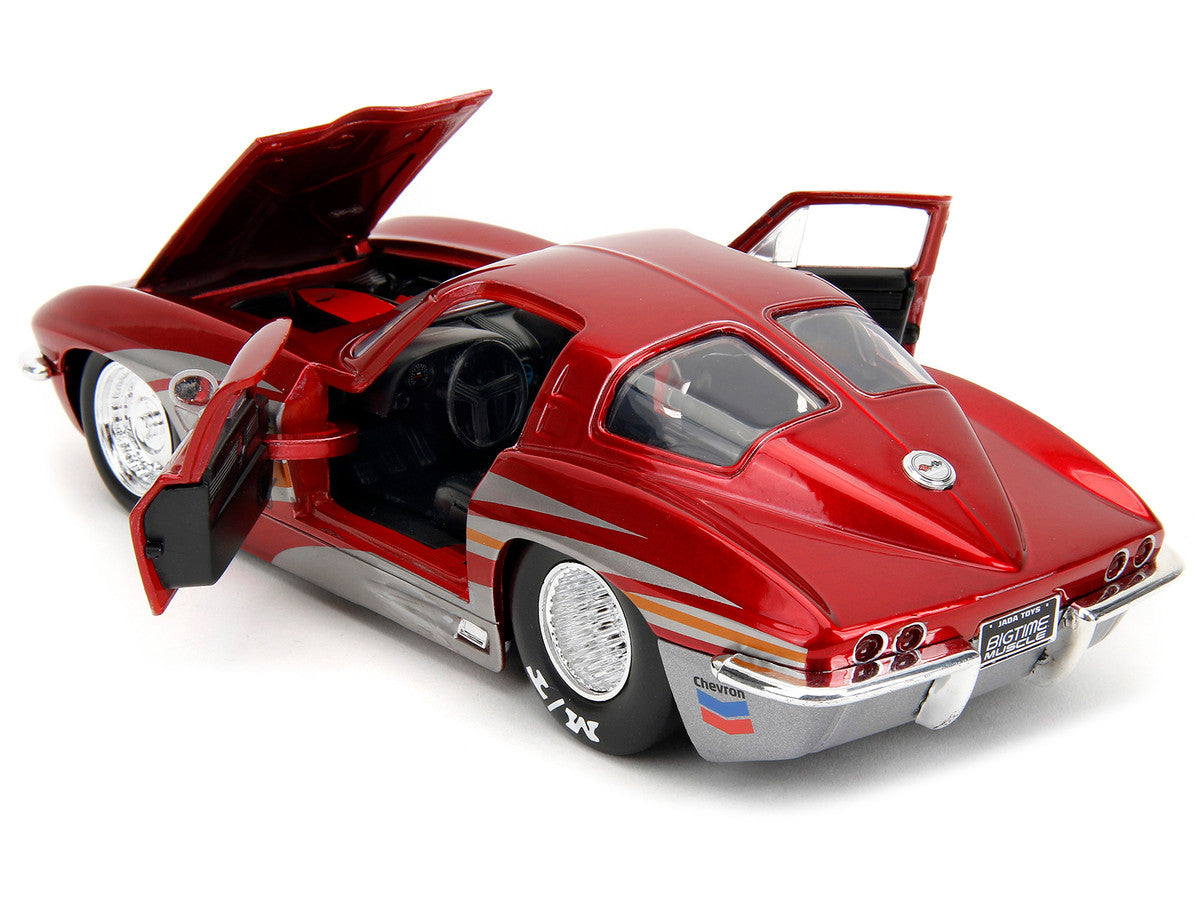 1963 Chevrolet Corvette Stingray Red Metallic with Silver Graphics "Bigtime Muscle" Series 1/24 Diecast Model Car by Jada