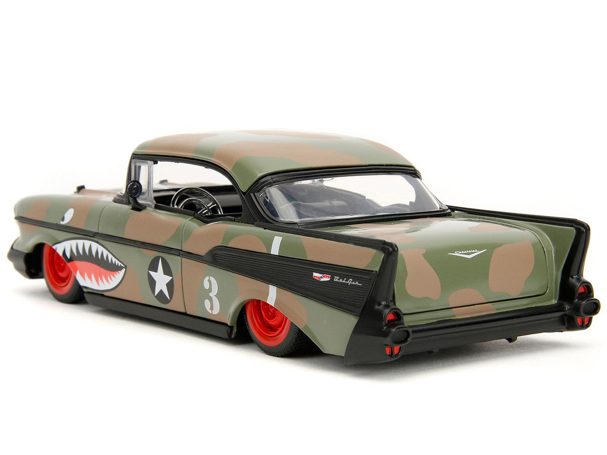 1957 Chevrolet Bel Air #3 Camouflage with Shark Mouth Graphics "Bigtime Muscle" Series 1/24 Diecast Model Car by Jada