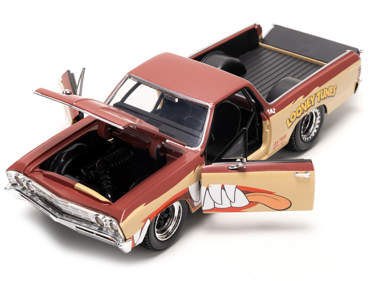 1967 Chevrolet El Camino Brown and Beige with Graphics and Taz Diecast Figure "Looney Tunes" "Hollywood Rides" Series 1/24 Diecast Car