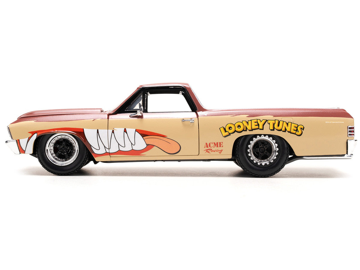 1967 Chevrolet El Camino Brown and Beige with Graphics and Taz Diecast Figure "Looney Tunes" "Hollywood Rides" Series 1/24 Diecast Car