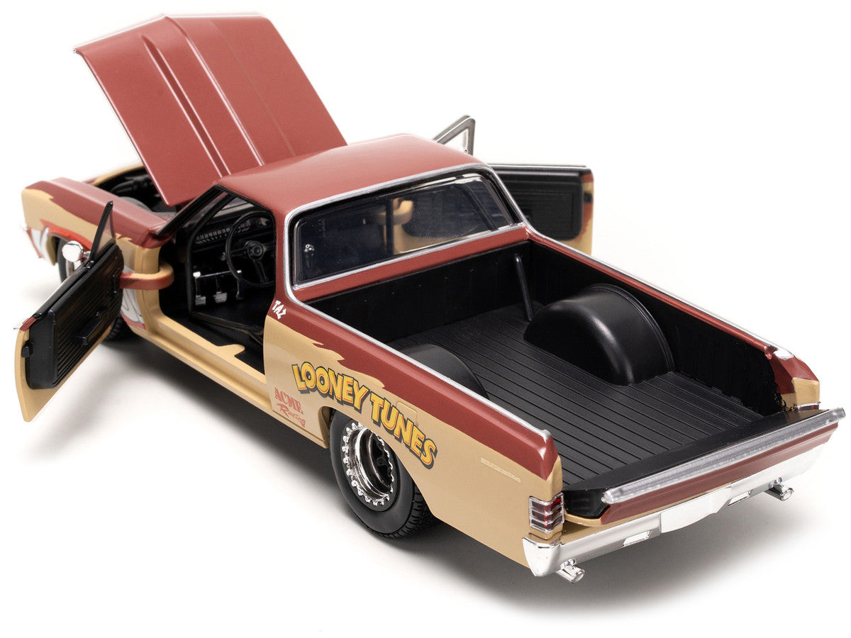 1967 Chevrolet El Camino Brown and Beige with Graphics and Taz Diecast Figure "Looney Tunes" "Hollywood Rides" Series 1/24 Diecast Car