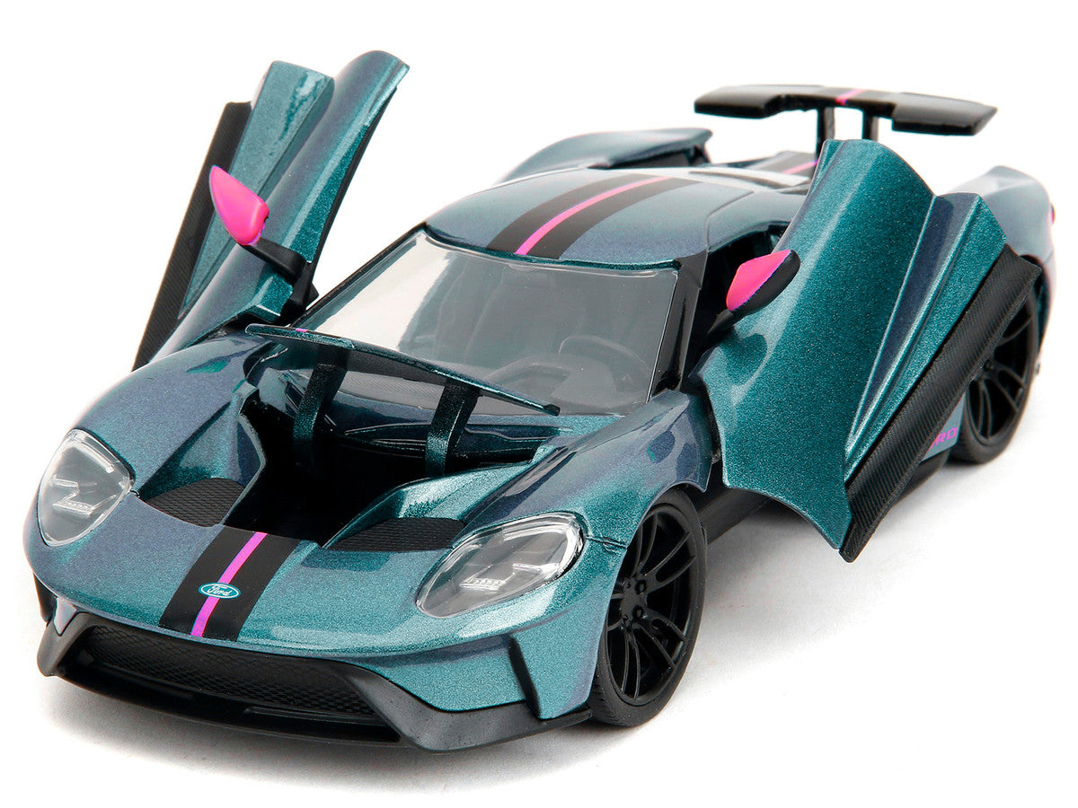 2017 Ford GT Blue Metallic with Pink and Black Stripes "Pink Slips" Series 1/24 Diecast Model Car by Jada