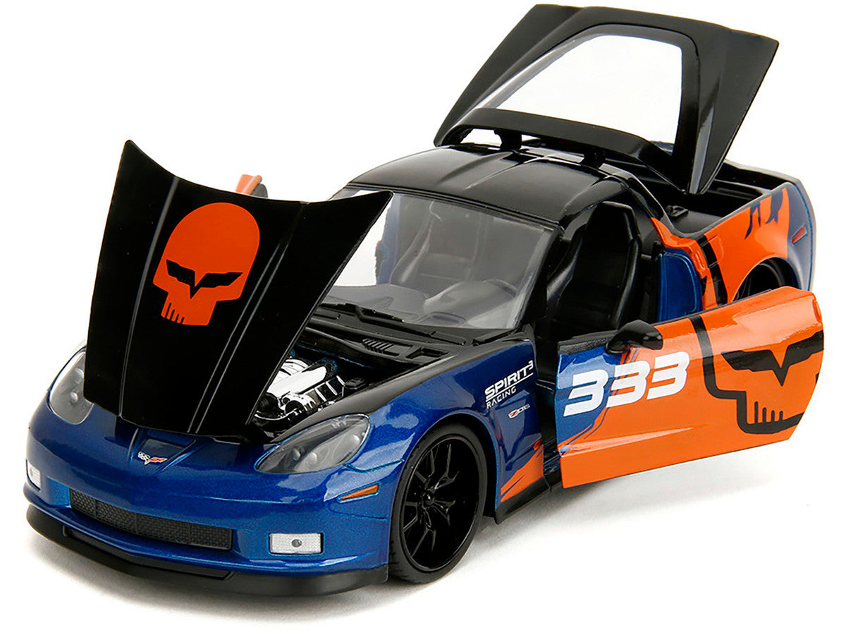 2006 Chevrolet Corvette Z06 #333 "Spirit Racing" Blue Metallic and Orange with Black Hood and Top "Bigtime Muscle" Series 1/24 Diecast Car by Jada