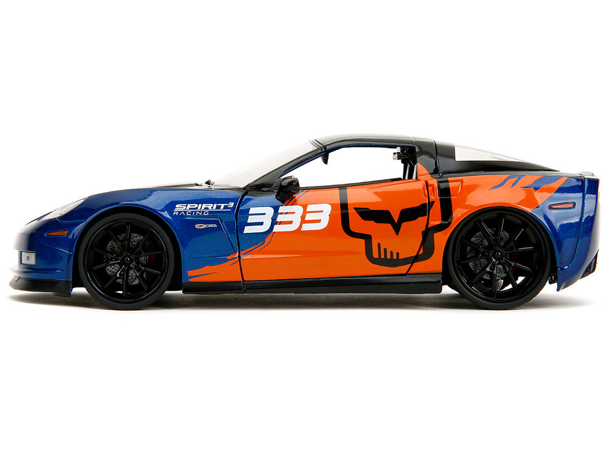 2006 Chevrolet Corvette Z06 #333 "Spirit Racing" Blue Metallic and Orange with Black Hood and Top "Bigtime Muscle" Series 1/24 Diecast Car by Jada