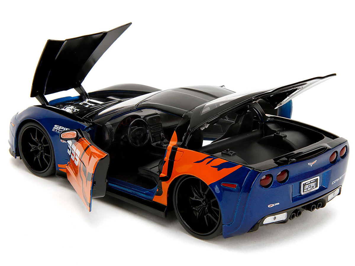 2006 Chevrolet Corvette Z06 #333 "Spirit Racing" Blue Metallic and Orange with Black Hood and Top "Bigtime Muscle" Series 1/24 Diecast Car by Jada