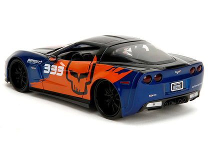 2006 Chevrolet Corvette Z06 #333 "Spirit Racing" Blue Metallic and Orange with Black Hood and Top "Bigtime Muscle" Series 1/24 Diecast Car by Jada