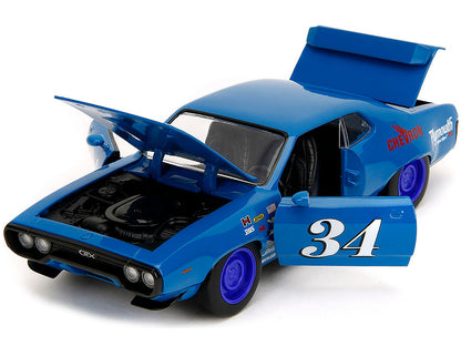 1972 Plymouth GTX Diecast Car - #34 Blue with Graphics 1/24 Bigtime Muscle by Jada
