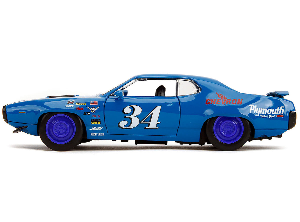 1972 Plymouth GTX Diecast Car - #34 Blue with Graphics 1/24 Bigtime Muscle by Jada