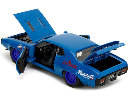 1972 Plymouth GTX Diecast Car - #34 Blue with Graphics 1/24 Bigtime Muscle by Jada
