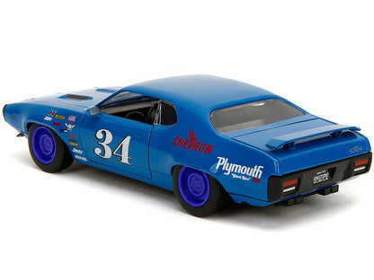 1972 Plymouth GTX Diecast Car - #34 Blue with Graphics 1/24 Bigtime Muscle by Jada