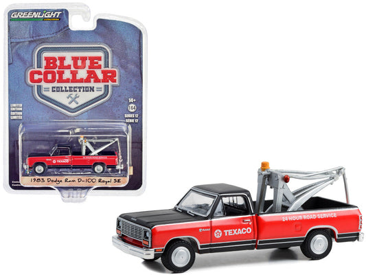 1983 Dodge Ram D-100 Royal SE Tow Truck Black and Red "Texaco - 24 Hour Service" "Blue Collar Collection" Series 12 1/64 Diecast Car by Greenlight