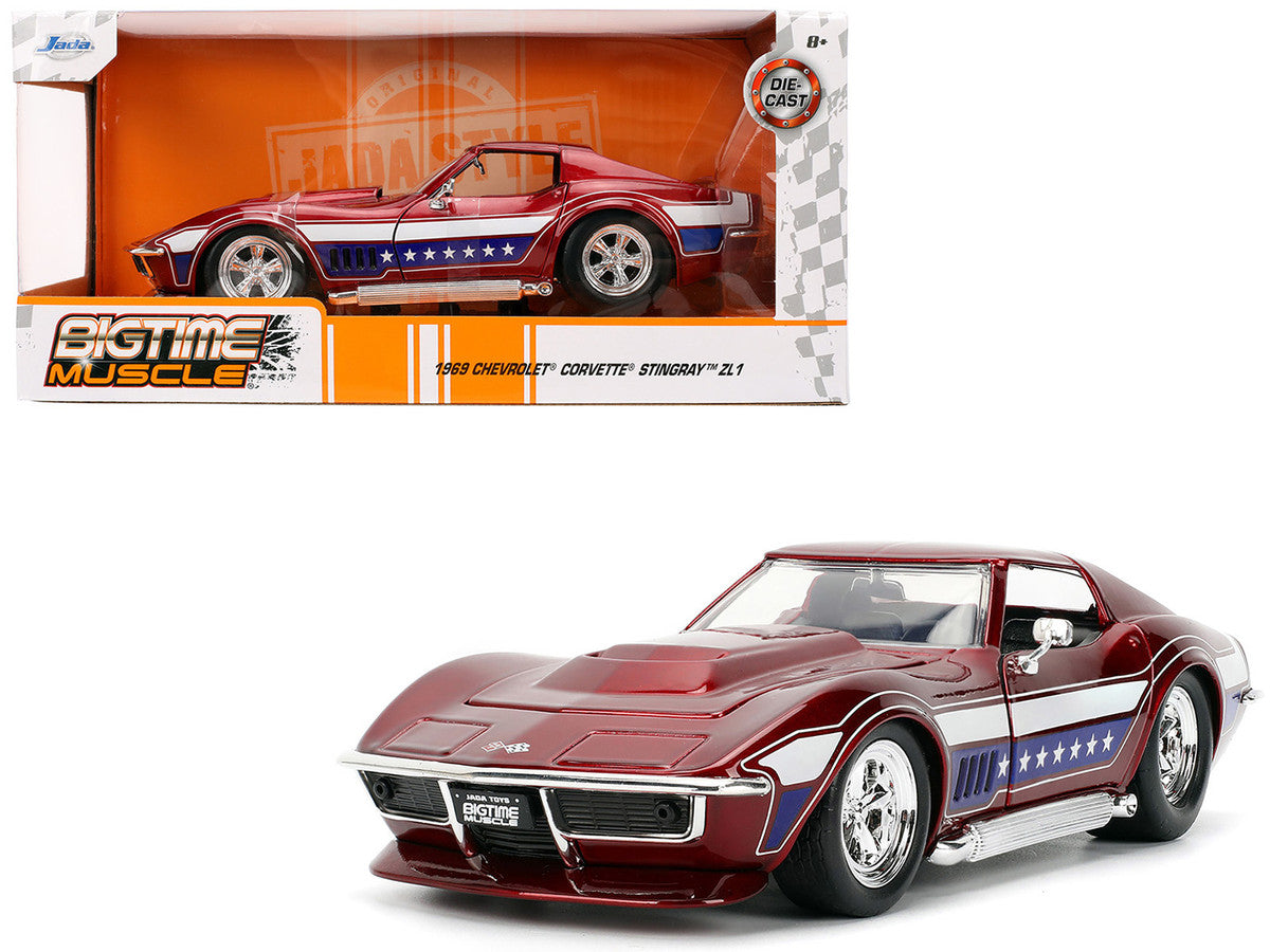 1969 Chevrolet Corvette Stingray ZL1 Red Metallic with Stars and Stripes Graphics "Bigtime Muscle" Series 1/24 Diecast Model Car by Jada