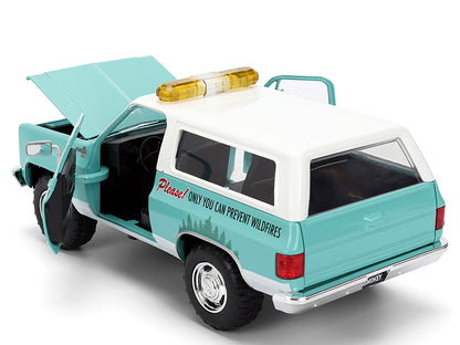 1980 Chevrolet Blazer Light Green with White Top and Graphics and Smokey Bear Diecast Figure 1/24 Diecast Model by Jada