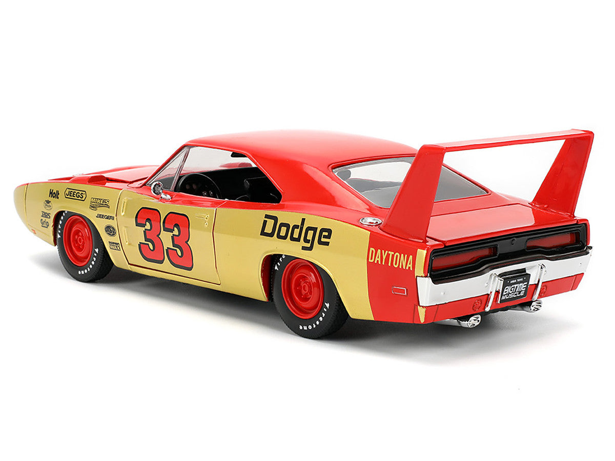1969 Dodge Charger Daytona #33 Red and Gold Metallic with Graphics "Bigtime Muscle" Series 1/24 Diecast Model Car by Jada