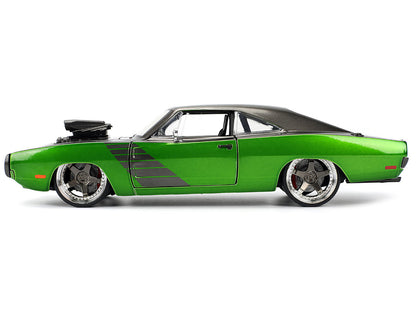 1970 Dodge Charger R/T Dark Gray Metallic and Green Metallic with Dark Gray Stripes "Bigtime Muscle" Series 1/24 Diecast Model Car by Jada