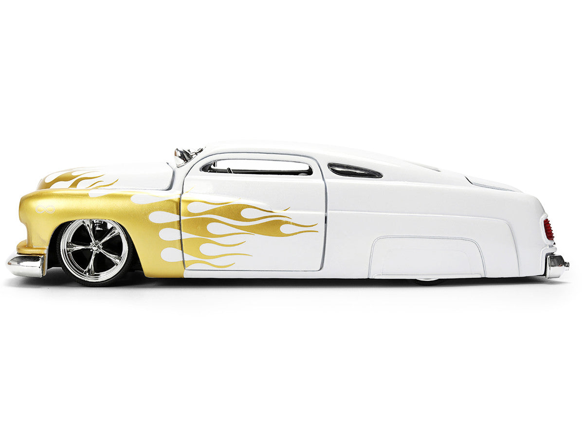 1951 Mercury Coupe 1/24 Diecast Model Car - White with Gold Flames Bigtime Muscle Series by Jada