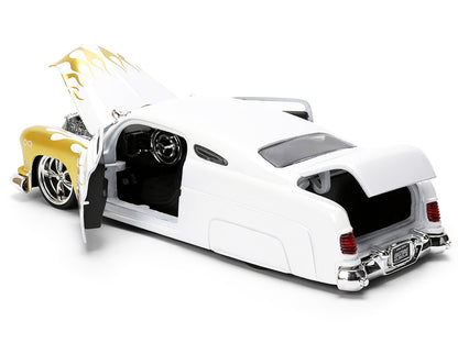 1951 Mercury Coupe 1/24 Diecast Model Car - White with Gold Flames Bigtime Muscle Series by Jada
