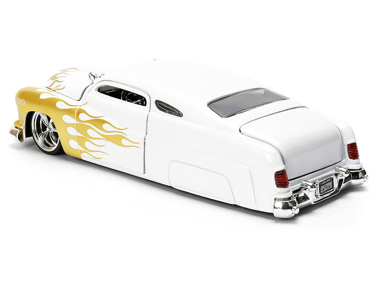 1951 Mercury Coupe 1/24 Diecast Model Car - White with Gold Flames Bigtime Muscle Series by Jada