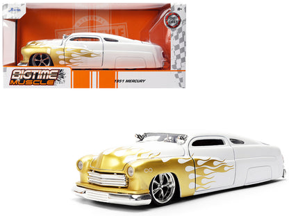 Jada 1951 Mercury Coupe white with gold flames 1/24 scale diecast car Bigtime Muscle Series