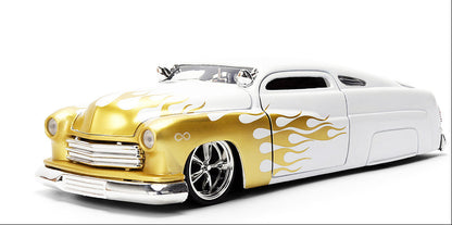 1951 Mercury Coupe 1/24 Diecast Model Car - White with Gold Flames Bigtime Muscle Series by Jada