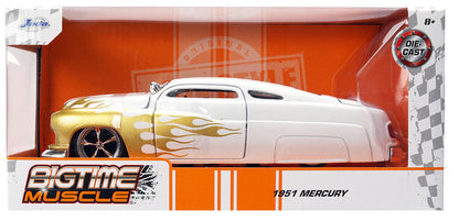 1951 Mercury Coupe 1/24 Diecast Model Car - White with Gold Flames Bigtime Muscle Series by Jada
