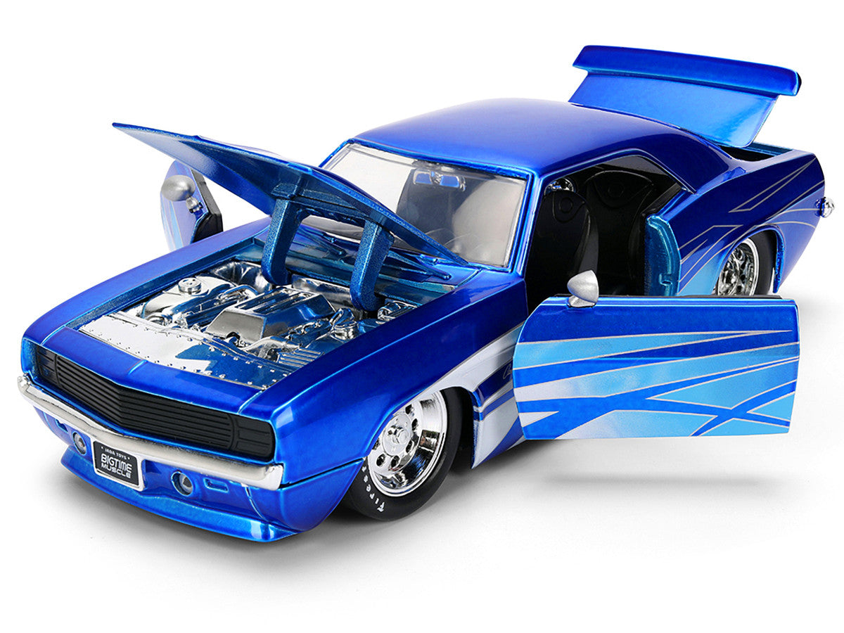1969 Chevrolet Camaro Candy Blue with Graphics "Bigtime Muscle" Series 1/24 Diecast Model Car by Jada