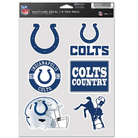 Indianapolis Colts NFL six-pack decal set with official team graphics in blue and white, single-use by Wincraft