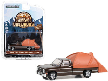 1986 GMC Sierra Classic 1500 Pickup Truck Dark Brown Metallic w/ Modern Truck Bed Tent "The Great Outdoors" Series 3 1/64 Diecast Car by Greenlight