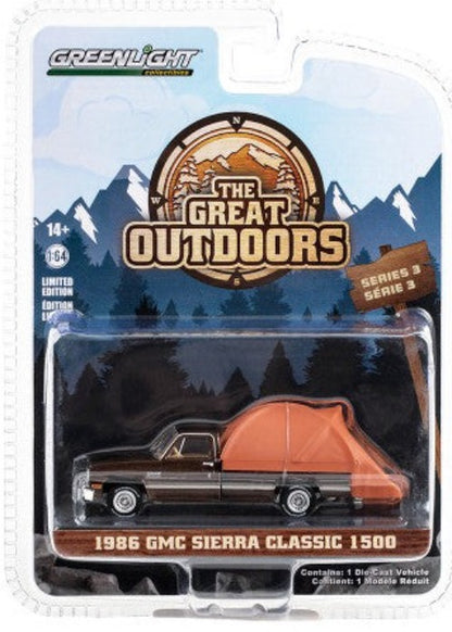 1986 GMC Sierra Classic 1500 Pickup Truck Dark Brown Metallic w/ Modern Truck Bed Tent "The Great Outdoors" Series 3 1/64 Diecast Car by Greenlight