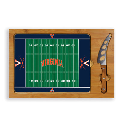 Virginia Cavaliers Icon Glass Top Cutting Board & Knife Set with bamboo base and stainless steel knife