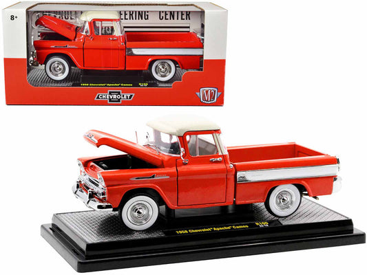 1958 Chevrolet Apache Cameo Pickup Truck Cardinal Red with Wimbledon White Top Ltd. Edition - 6550 pieces Worldwide 1/24 Diecast Car by M2 Machines lol