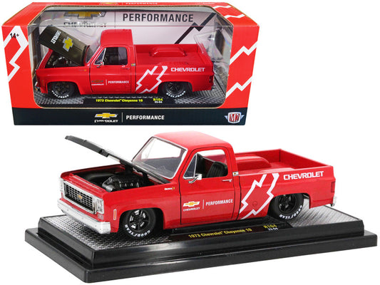 1973 Chevrolet Cheyenne 10 Pickup Truck Bright Red with Black Hood "Chevrolet Performance" Ltd Edition to 7250 pcs. 1/24 Diecast Car by M2 Machines