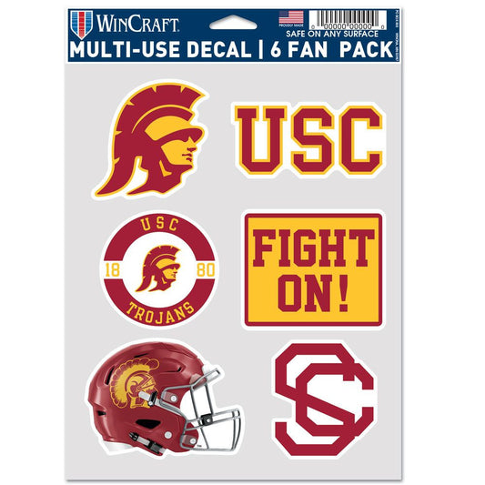 USC Trojans NCAA six pack decal set by Wincraft featuring official team graphics in cardinal and gold