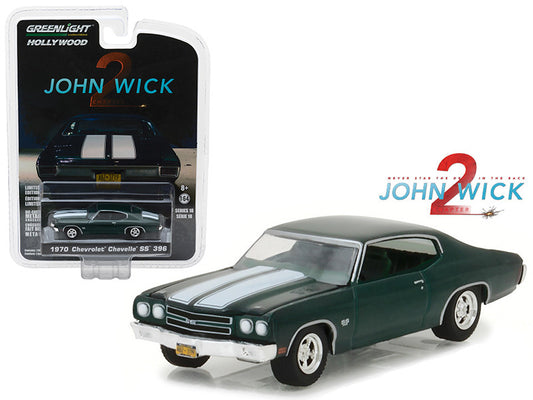 1970 Chevrolet Chevelle SS 396 Green with White Stripes "John Wick: Chapter 2" (2017) Movie "Hollywood Series" Release 18 1/64 Diecast Model Car