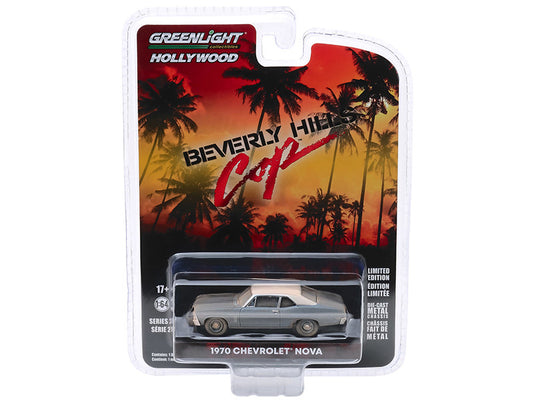 1970 Chevrolet Nova Blue Metallic with White Top (Unrestored) "Beverly Hills Cop" Movie "Hollywood Series" Release 27 1/64 Diecast Car by Greenlight