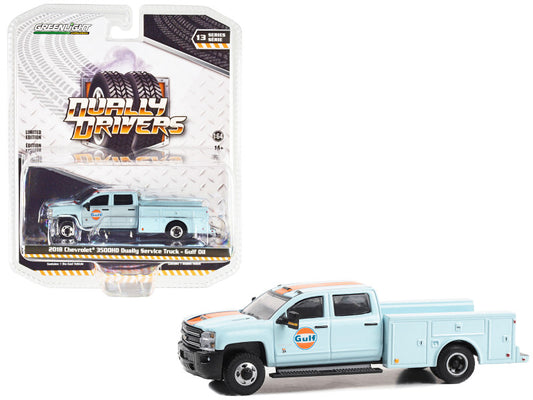 2018 Chevrolet 3500HD Dually Service Truck Light Blue with Orange Stripe "Gulf Oil" "Dually Drivers" Series 13 1/64 Diecast Model Car by Greenlight