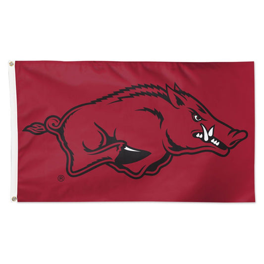 Arkansas Razorbacks 3ft x 5ft NCAA Team Flag featuring team colors, logo, and metal grommets for easy hanging. Made by Wincraft.