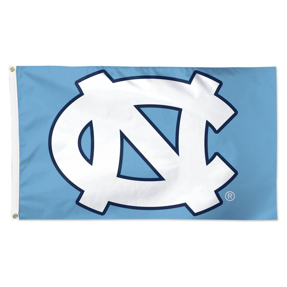 North Carolina Tar Heels NCAA 3x5 team flag with official logo, Carolina blue colors, and metal grommets