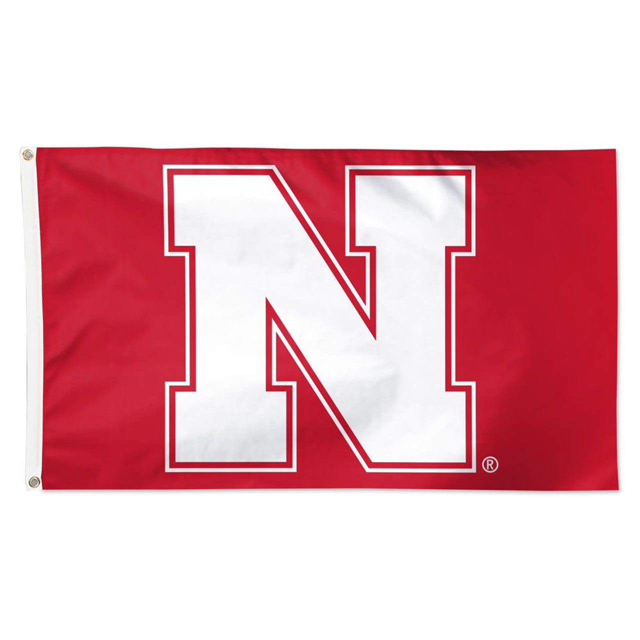 Nebraska Cornhuskers 3ft x 5ft NCAA Team Flag featuring team colors, logo, and metal grommets for easy hanging. Made by Wincraft.