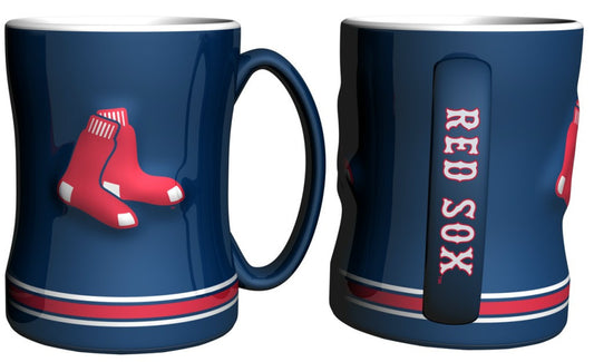 Boston Red Sox 14 oz ceramic coffee mug with 3D logo, team colors, and team name on handle. Microwave & dishwasher safe.