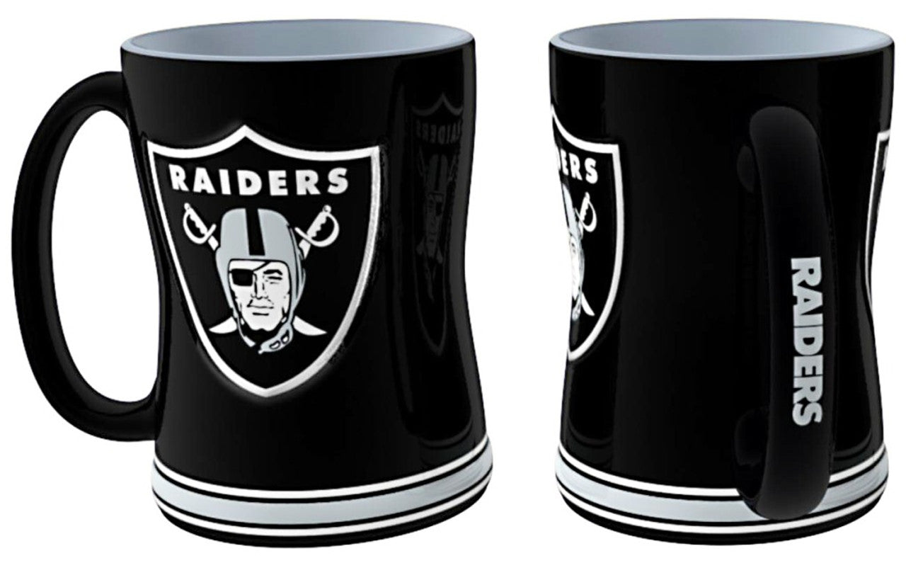 Las Vegas Raiders 14 oz ceramic coffee mug with 3D logo, team colors, and team name on handle. Microwave & dishwasher safe.