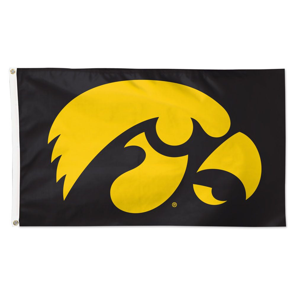 Iowa Hawkeyes 3x5 ft NCAA flag with logo, official team colors, and grommets for easy hanging